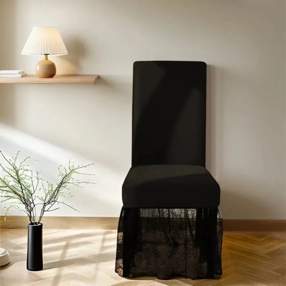 Milk-Silk Dining Chair Slipcover Lace Trim Non-Slip Universal Fit
