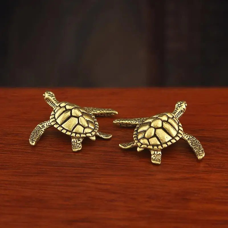 Mini Solid Brass Sea Turtle Figurine – Antique Hand-Carved Decor