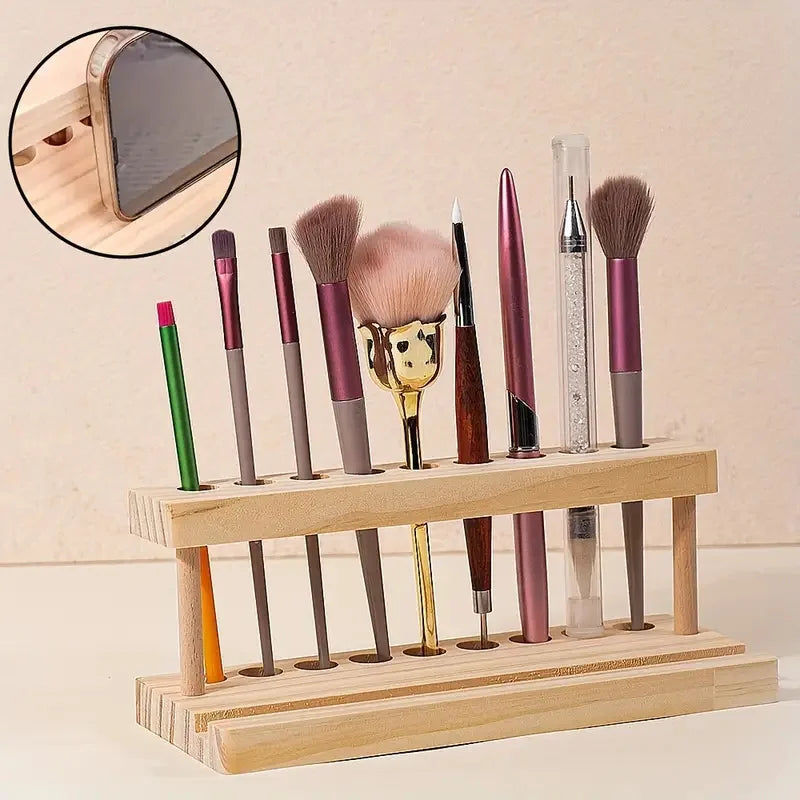 Natural Wood Makeup Brush Holder – Multi-Tiered Organizer