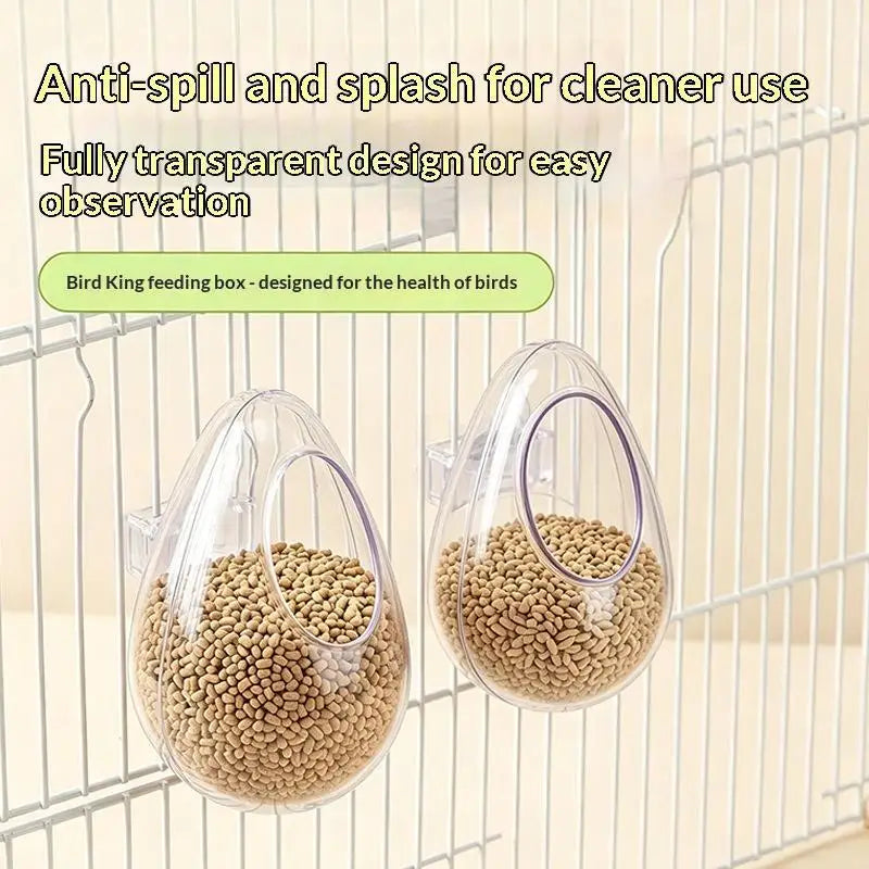 Anti-Splash Transparent Parrot Bird Feeder Cup | Cage Mount