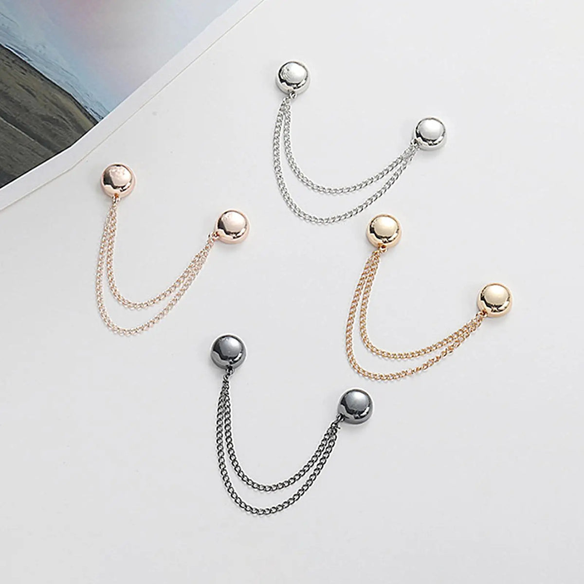 4Pcs Magnetic Clothing Clips Alloy Chain Button Pins