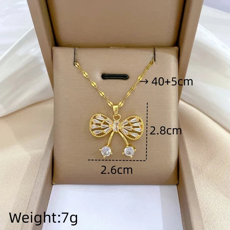 Butterfly Knot Pendant Necklace – Gold Stainless Steel Chain