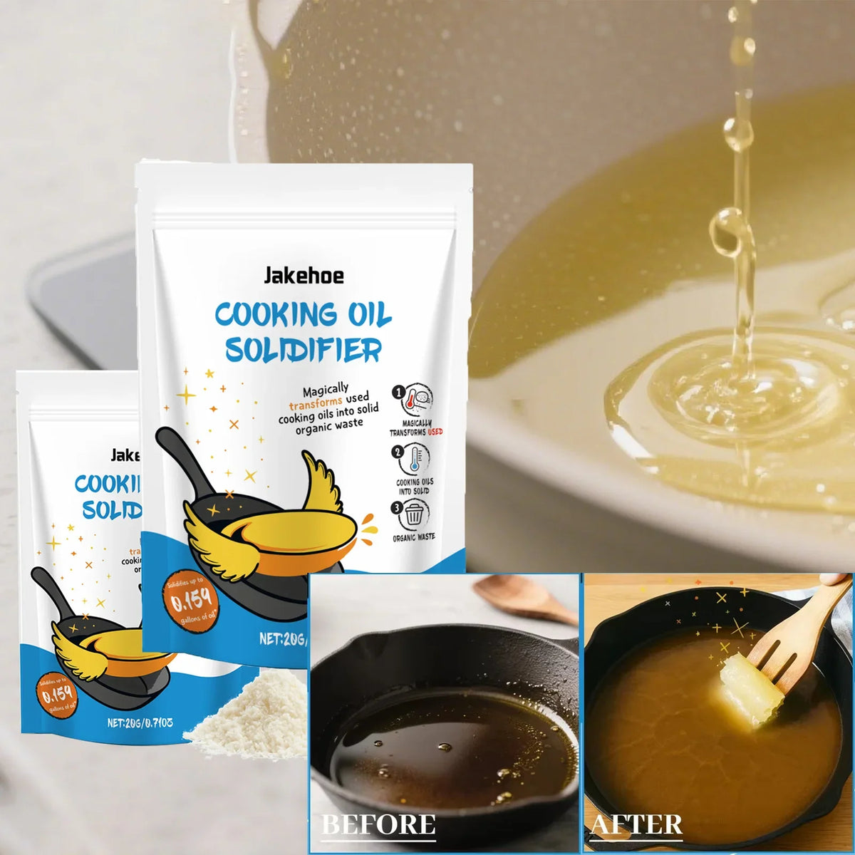 JAKEHOE Cooking Oil Solidifier Powder | Grease Hardener 20g