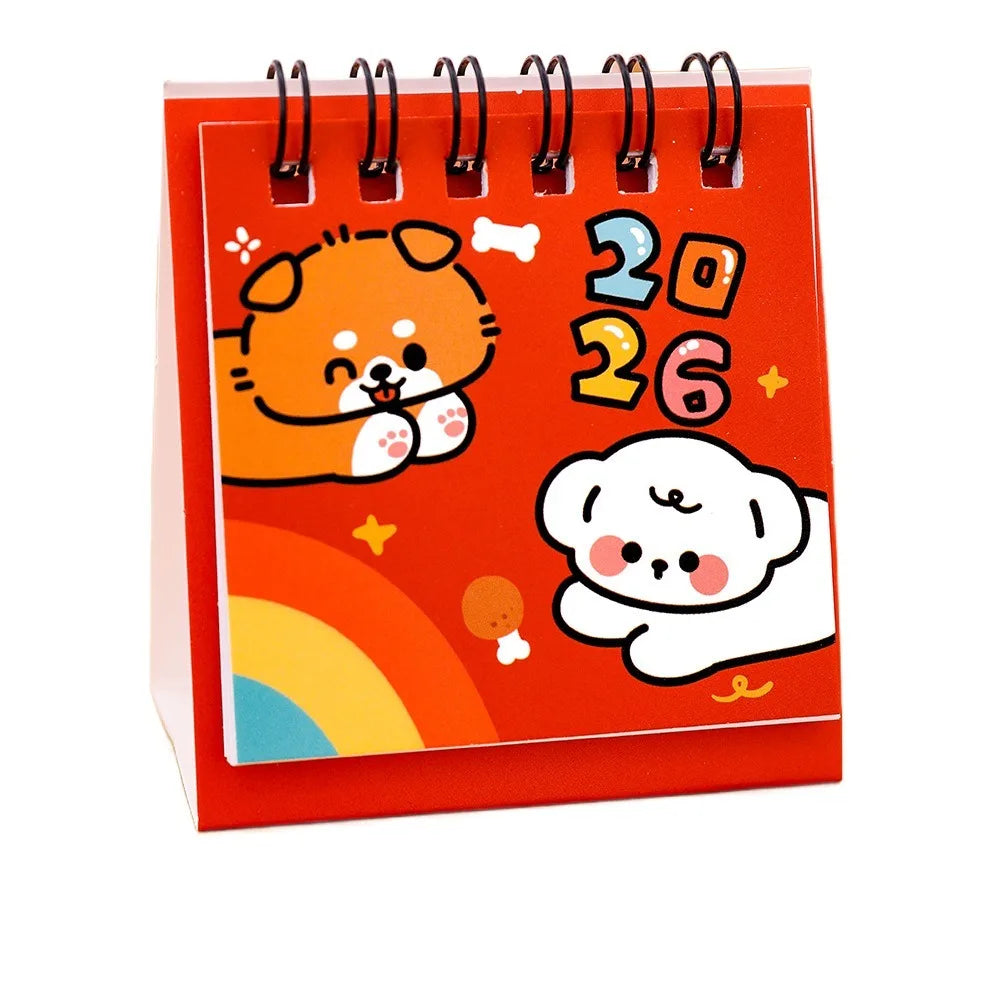2026 Mini Desk Calendar – Cute Cartoon Coil Binding Monthly Planner