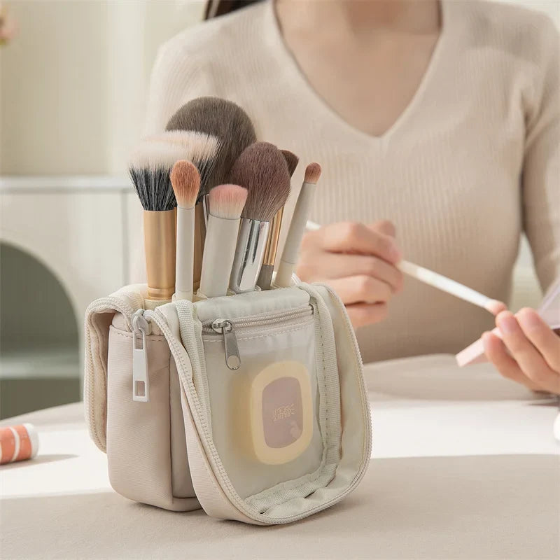 Standing Makeup Brush Organizer Bag | Waterproof Travel Holder