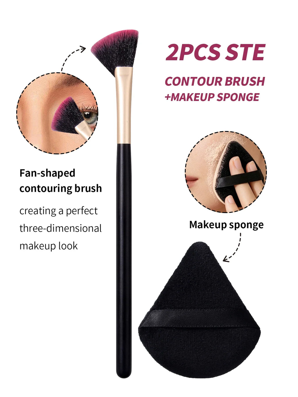 Fan-Shaped Contour Brush & Triangle Powder Puff Set – 2 Pcs