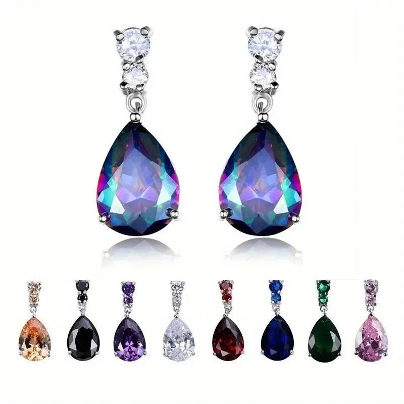 10 Pairs Teardrop CZ Dangle Earrings Set – Multicolor Crystal