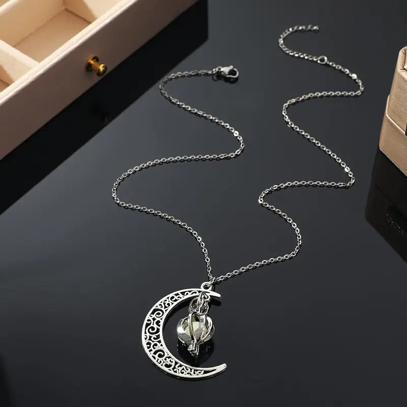 Silver-Tone Moon & Pumpkin Pendant Necklace | Light Luxury Style