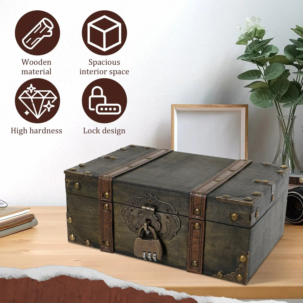 Vintage Wooden Jewelry Box with Combination Lock | Treasure Chest