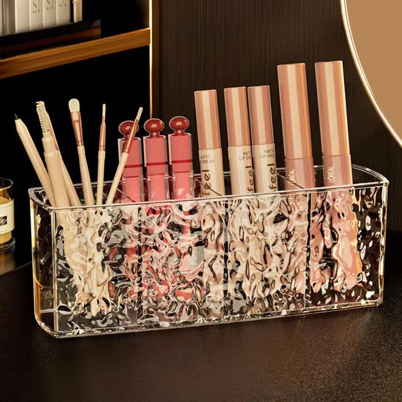 Water Ripple Acrylic Makeup Organizer | 4-Grid Cosmetic Storage