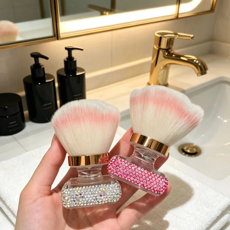 Rose Fluffy Powder Brush – Rhinestone Base Blush & Nail Dust