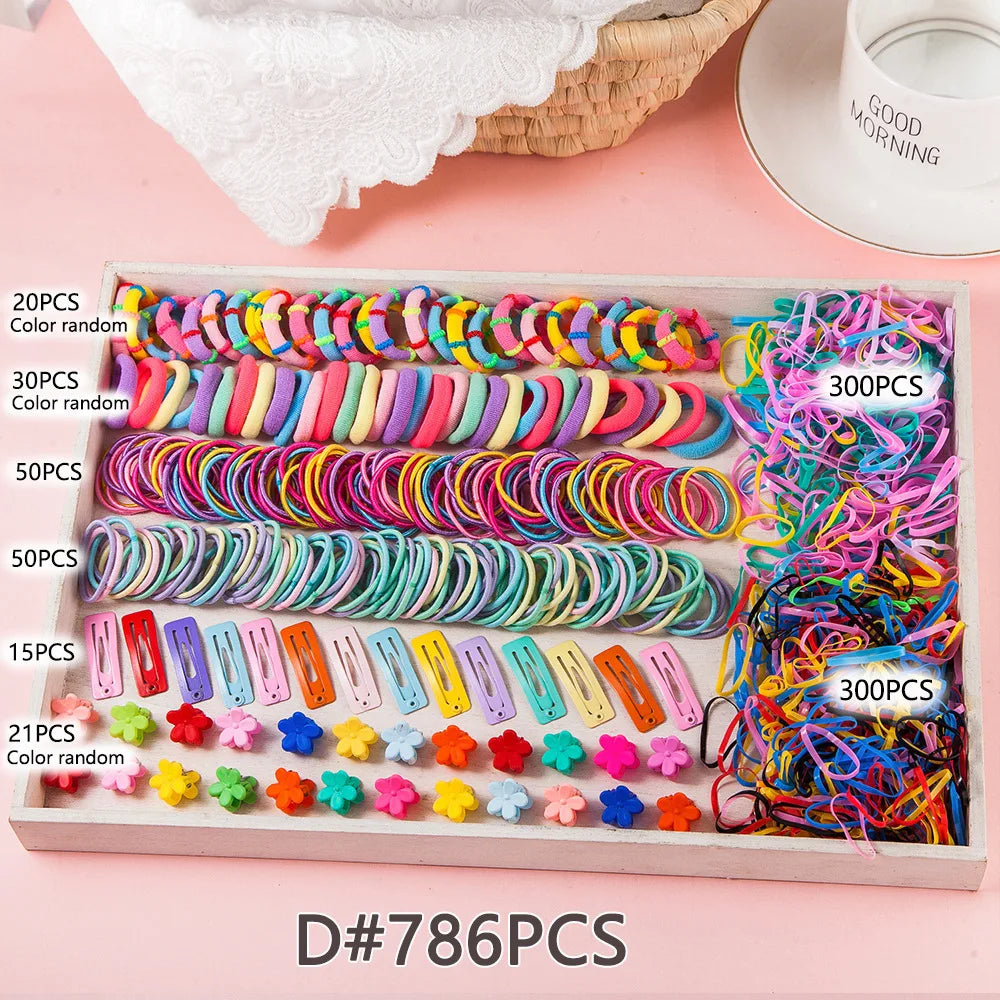 881Pcs Kids Hair Accessories – Clips, Ties & Scrunchies Set
