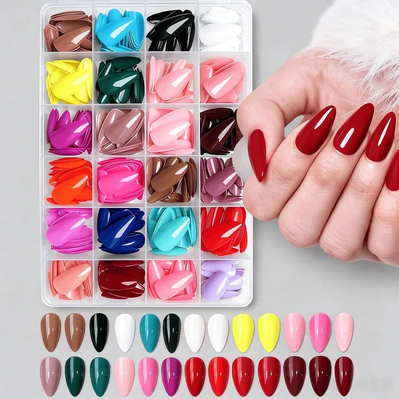 576pcs Press On Fake Nails Mixed Shapes Colorful Full Cover Tips