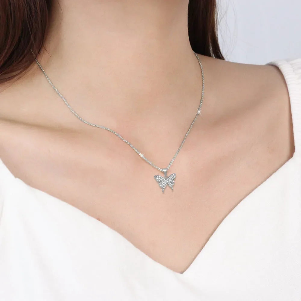 Butterfly Zircon Pendant Necklace | Gold & Silver Stainless Steel