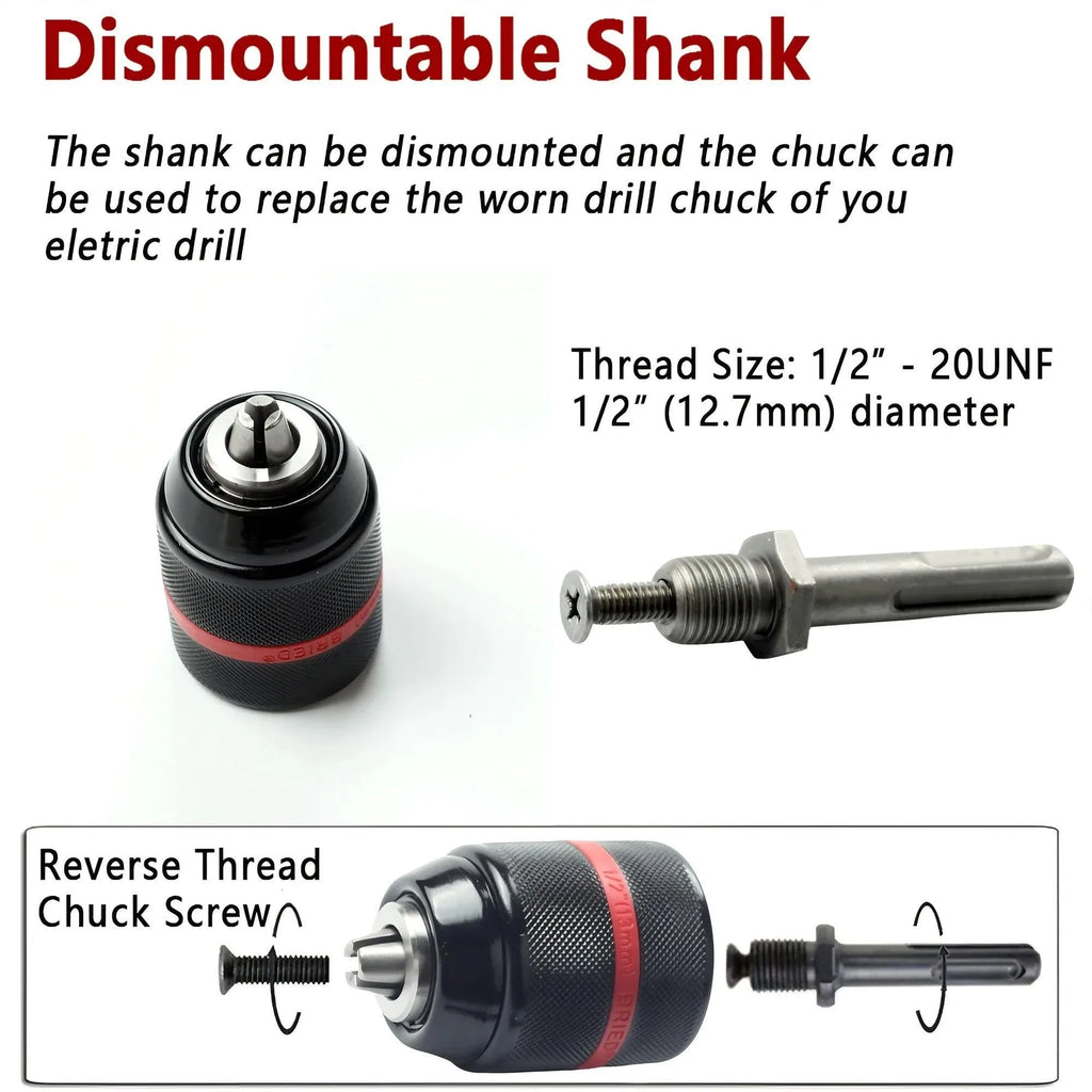 Keyless 13mm Drill Chuck Set – SDS Plus & Hex Shank Adapter