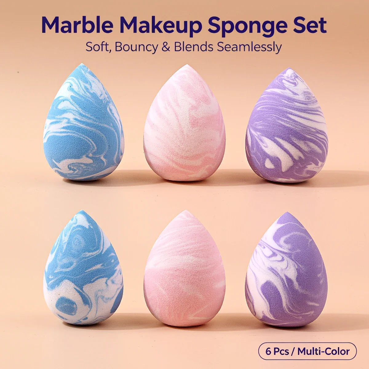 6PCS Latex-Free Makeup Sponges – Wet & Dry Foundation Blending