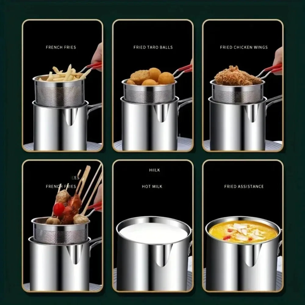 Mini Deep Fryer Pot with Basket – 304 Stainless Steel