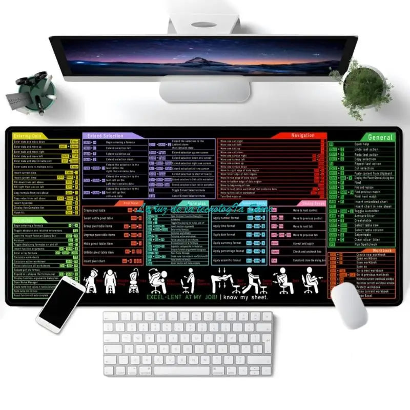 Extended Desk Mat with Keyboard Shortcuts | Large Gaming Mouse Pad
