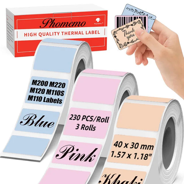 Phomemo M200 Color Labels 40x30mm 3 Rolls 690 Labels Pink/Khaki/Blue