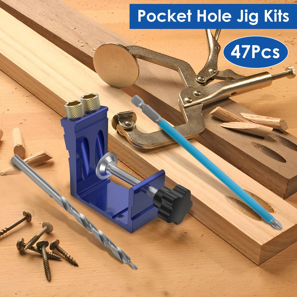47-Pc Pocket Hole Jig Kit – 15° Angle Drill Guide for Woodworking