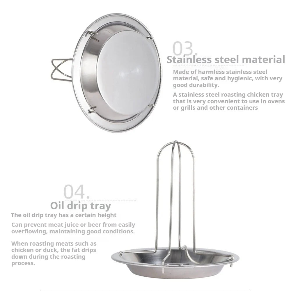 Stainless Steel Vertical Chicken Roaster Stand with Drip Tray