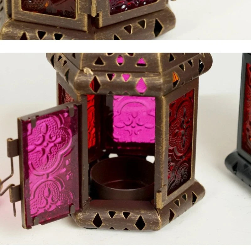Moroccan Hanging Glass Candle Lantern | Iron Pendant Stand