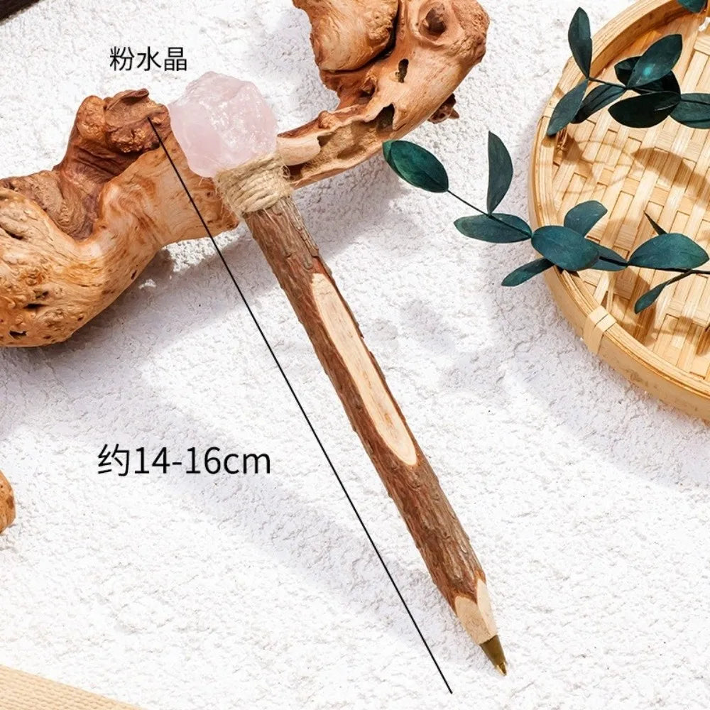 Handmade Natural Crystal Ballpoint Pen – Wooden Wand Writing Pen