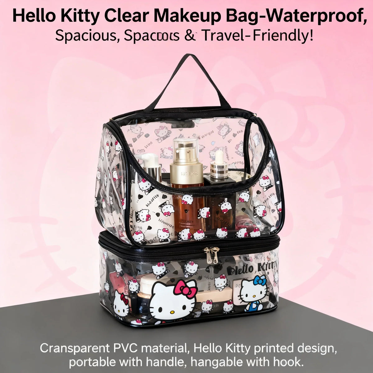 Sanrio Hello Kitty Transparent Makeup Bag – Large Travel Organizer