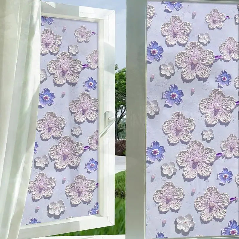 3D Floral Window Privacy Film Static Cling UV Blocking 60×100cm