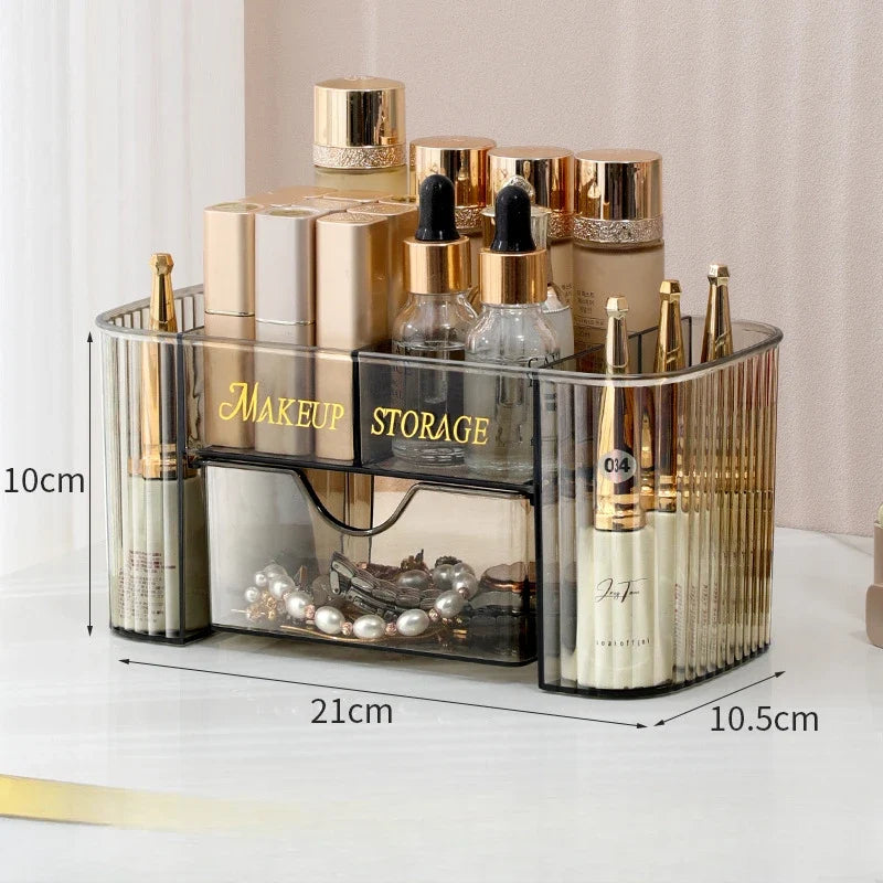 Multi-Tier Transparent Makeup Organizer with Drawers