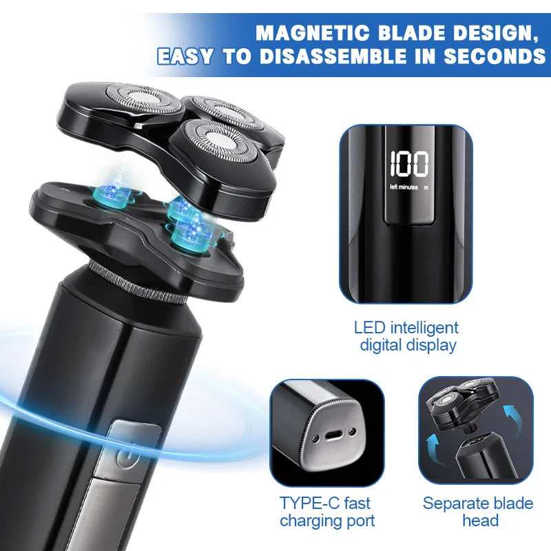 Triple Blade Waterproof Electric Rotary Shaver | USB-C IPX6