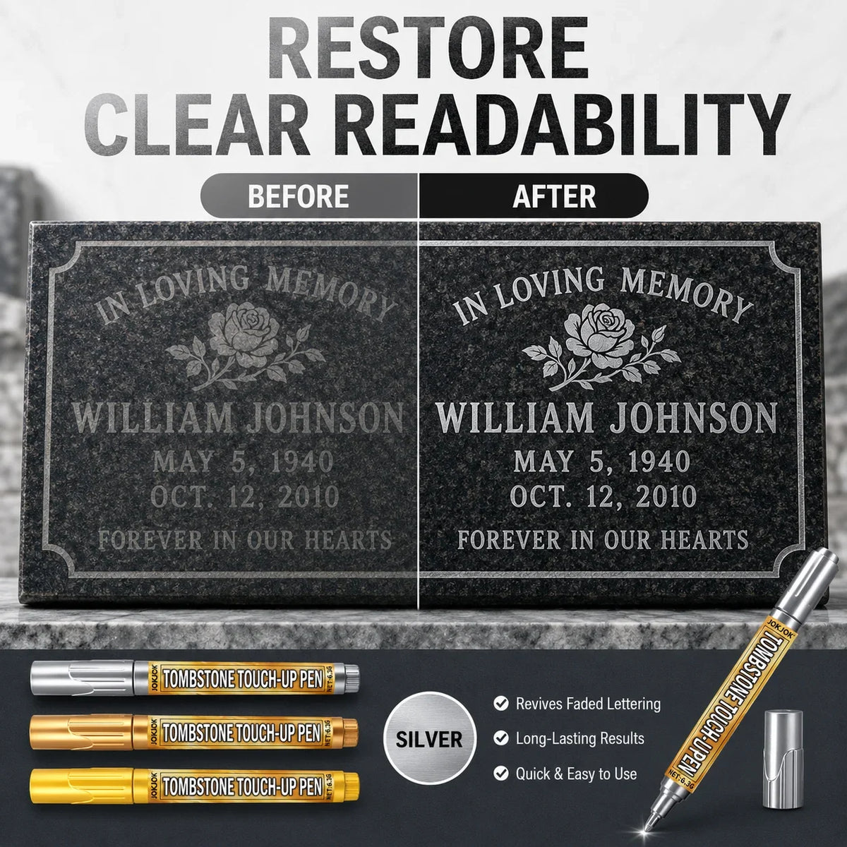 Tombstone Marker Pen – Gold, Silver & Copper for Granite Stone