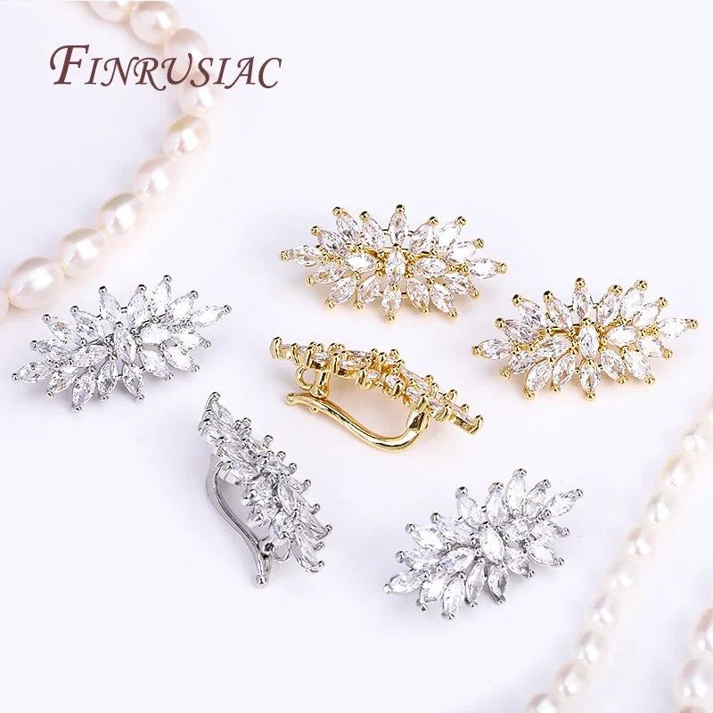 18K Gold Plated Zircon Flower Pearl Clasp | DIY Necklace Findings