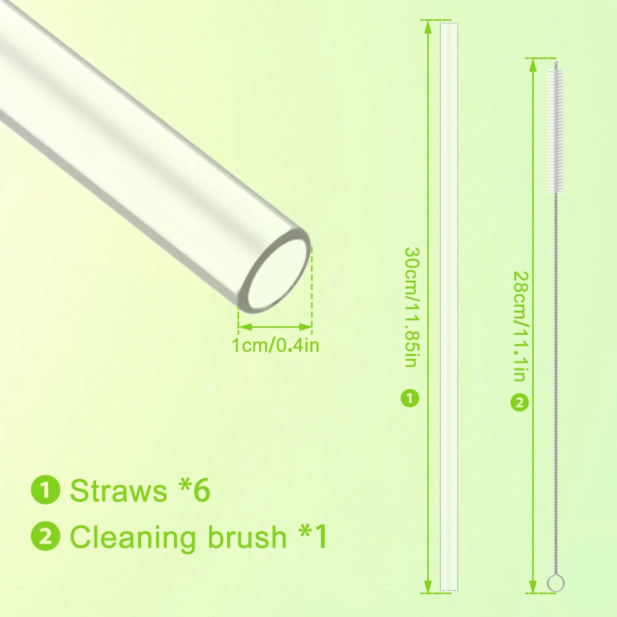 Reusable Plastic Drinking Straws 7-Piece Set with Cleaning Brush