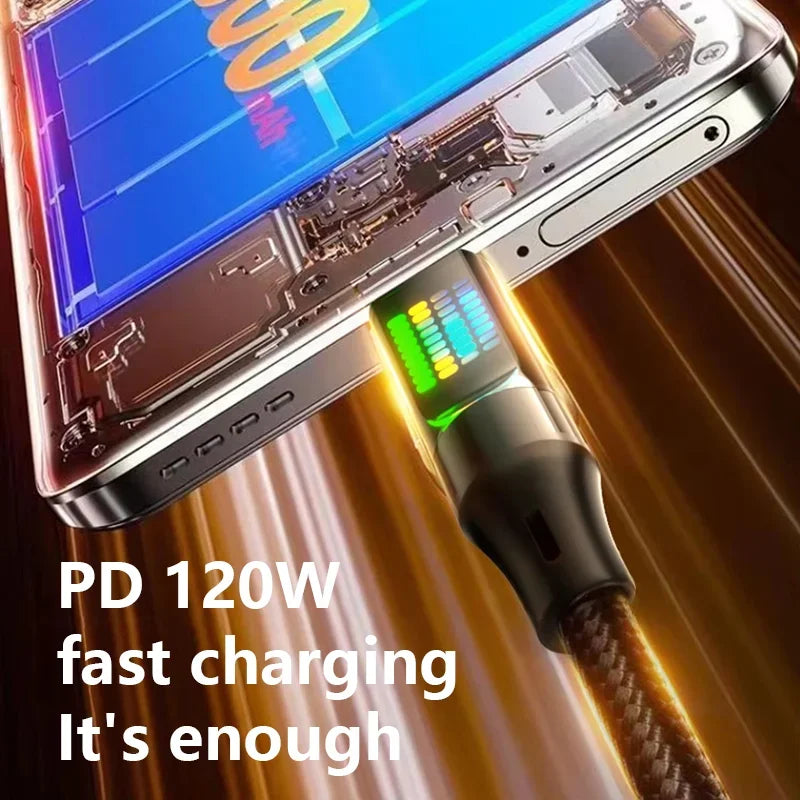120W 6A USB-A to USB-C Fast Charging Cable | LED Display