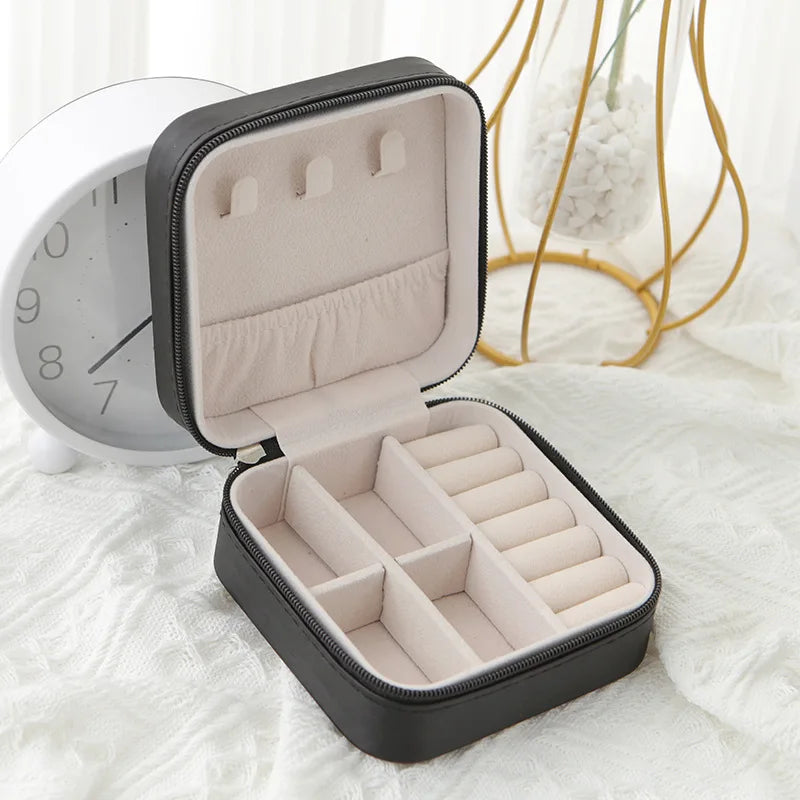 Travel Leather Jewelry Box – Single Layer, Black, White & Pink