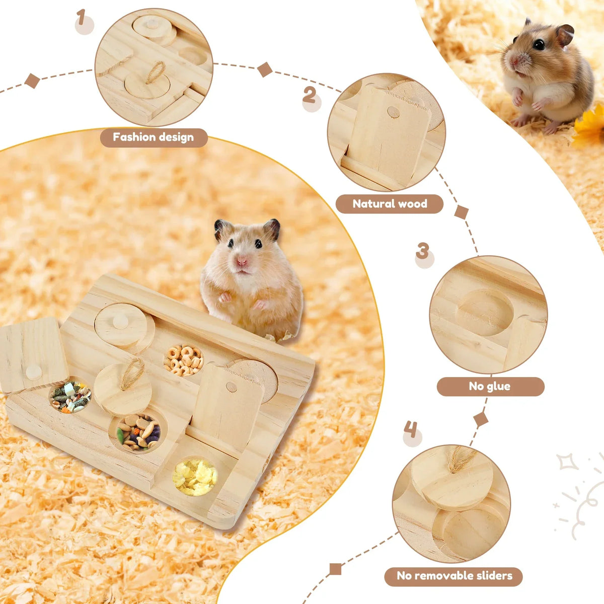 Wooden Guinea Pig Foraging Toy – 6-Hole Treat Dispenser