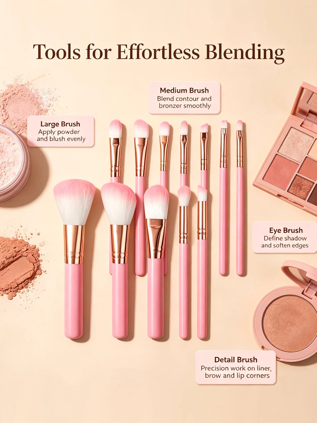 15-Piece Makeup Brush Set with Sponge & Puff | Nixie