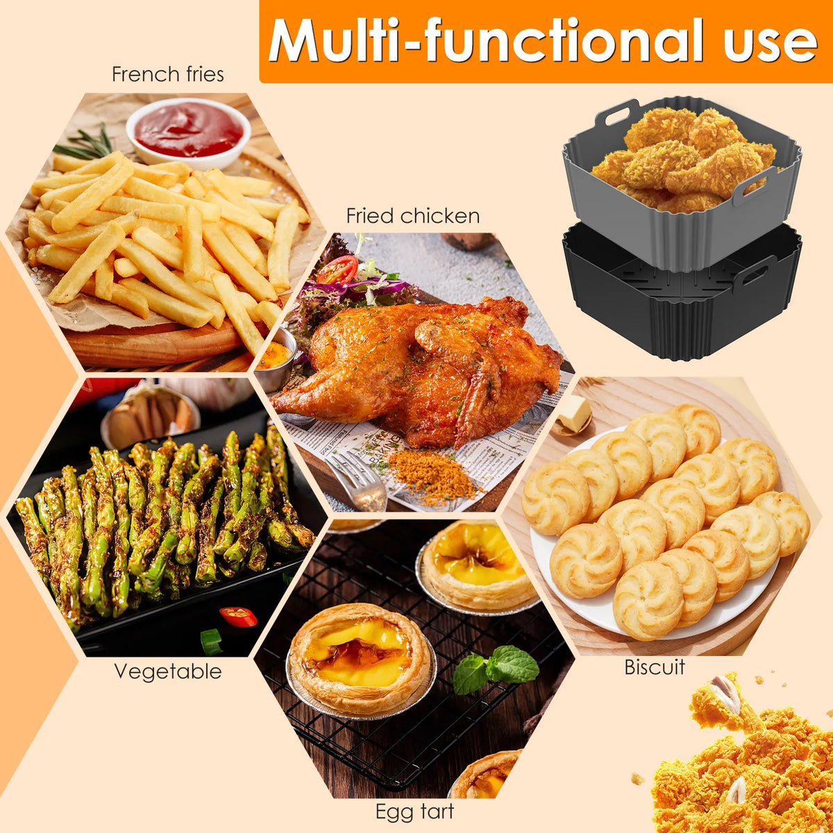 Silicone Air Fryer Liner – Reusable Square Baking Pan Tray