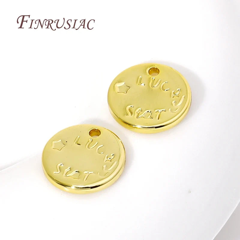 18K Gold Plated Good Luck Round Charm Pendants 10/20 Pcs