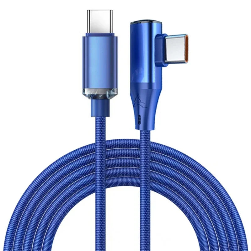 90° Elbow USB-C Cable 6A 120W Fast Charging – Nylon Braided