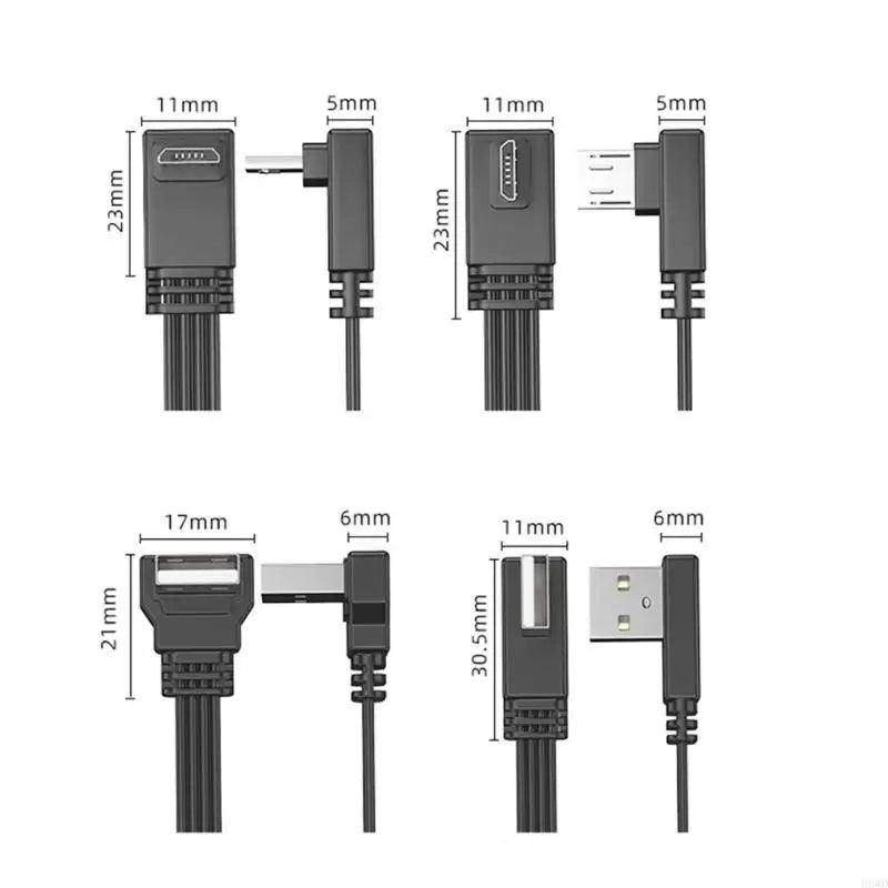 90° Dual Elbow USB-A to Micro USB Flat Silicone Cable 30cm