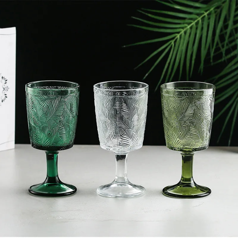 French Retro Leaf Relief High-Footed Wine & Champagne Glass