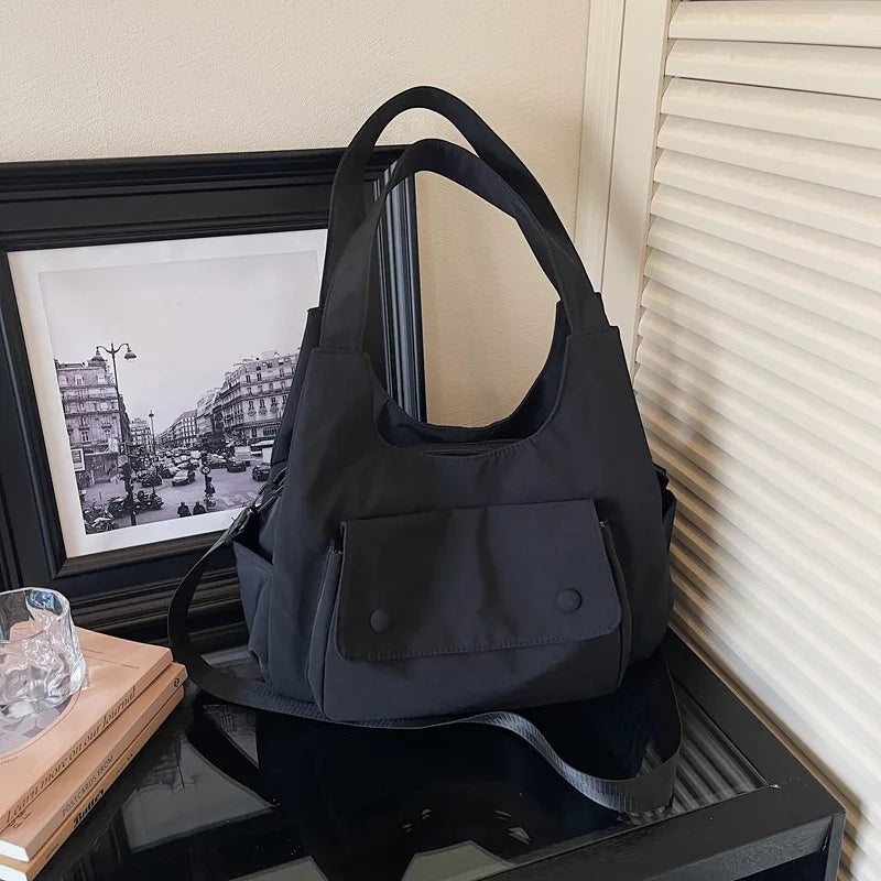 Korean Women's Large Crossbody Tote Shoulder Bag | Polyester