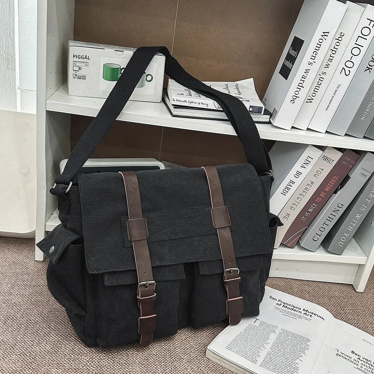 Large Canvas Messenger Bag – College & Work Shoulder Bag