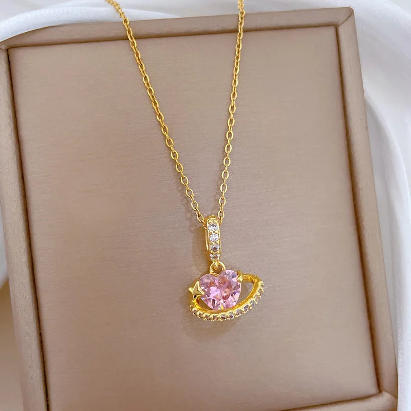 Women's Gold Heart Pendant Necklace – Stainless Steel Choker