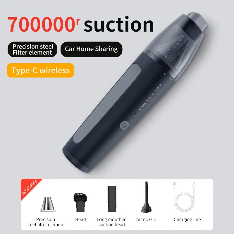 Portable Handheld Vacuum – Type-C Bagless Car & Home Cleaner