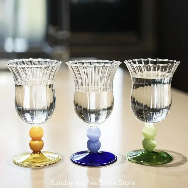 Striped Borosilicate Wine & Cocktail Glass – French Retro Style