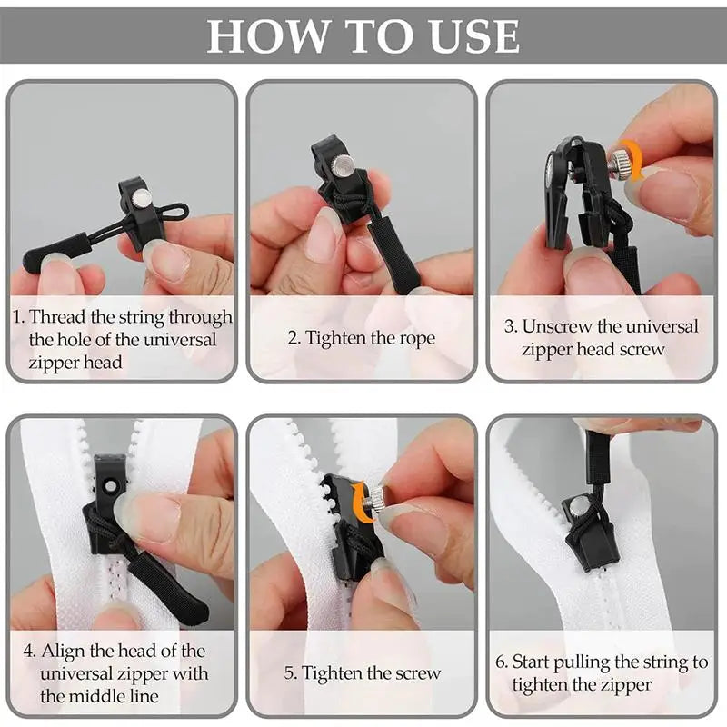 3-Size Universal No-Sew Zipper Repair Kit – S, M & L Heads