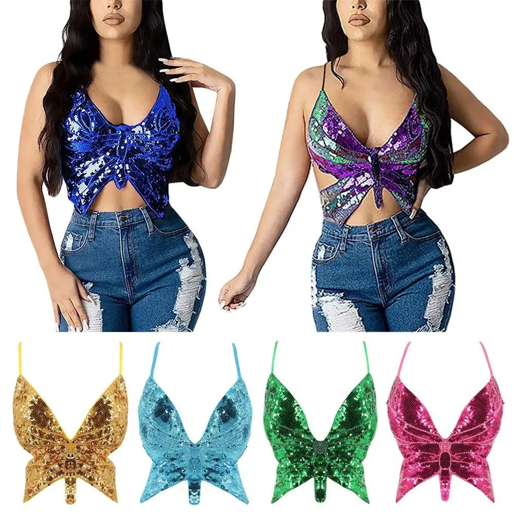 Women's Sparkly Sequin Halter Bra – Belly Dance Crop Top